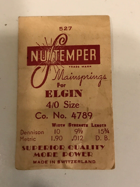 NuTemper Mainspring #527 for Elgin 4/0s Factory No. 4789 - Steel