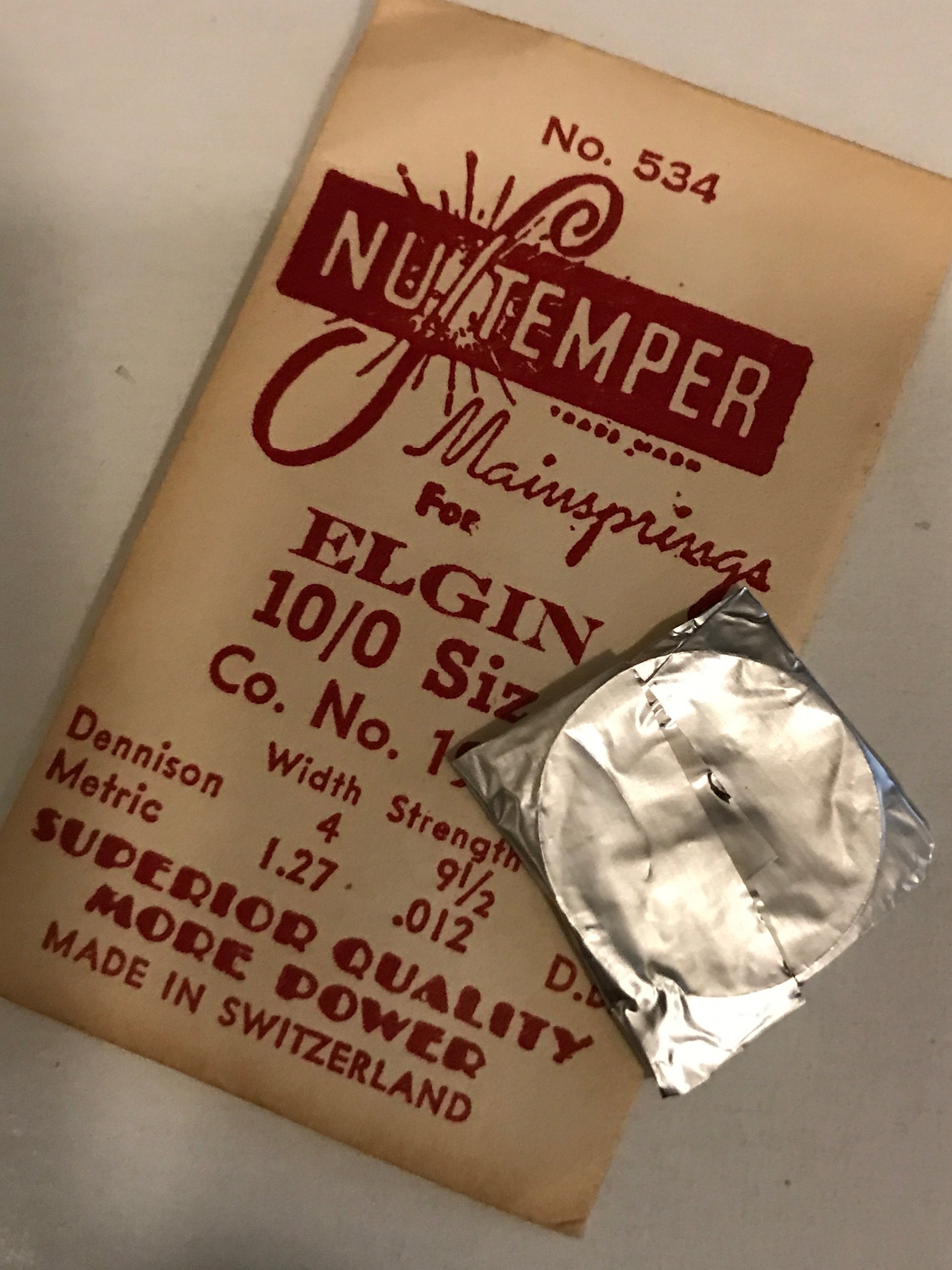 NuTemper Mainspring #534 for 18/0s & 10/0s Elgin Factory No. 1957 - Steel