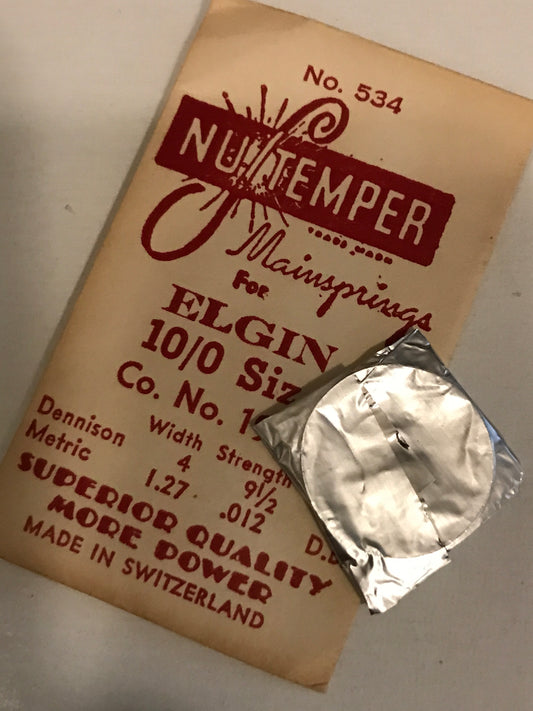 NuTemper Mainspring #534 for 18/0s & 10/0s Elgin Factory No. 1957 - Steel