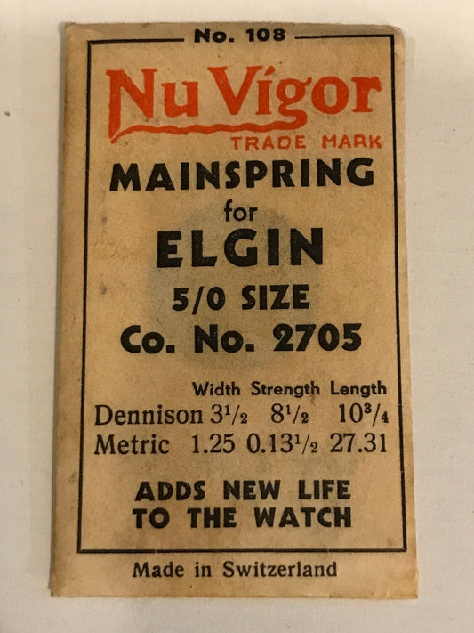 NuVigor Mainspring #108 for Elgin 5/0s Factory No. 2705 - Steel