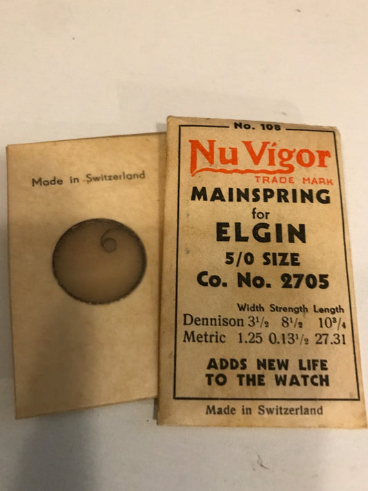 NuVigor Mainspring #108 for Elgin 5/0s Factory No. 2705 - Steel