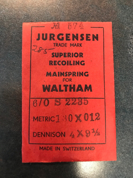 Jurgensen Mainspring M574 for Waltham Jewel Series 6/0s No. 2235 - steel