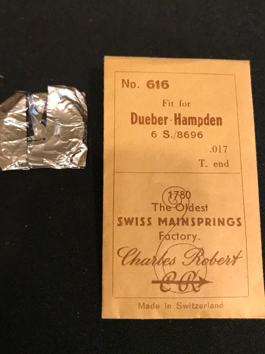 CR Mainspring 616 for Duber Hampden 6s Factory No. 8696 - Steel