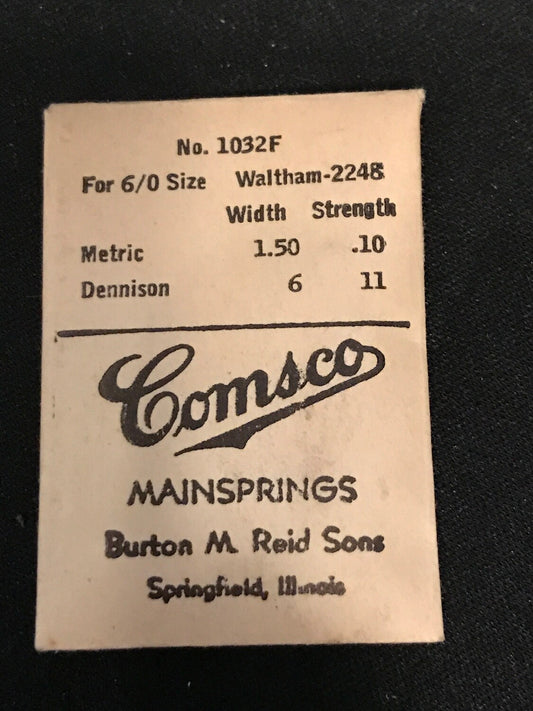 Comsco Mainspring for #1032F Waltham 6/0s C 1945 Model Factory No. 2248 - Steel