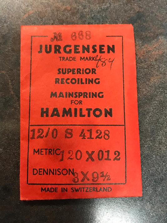 Jurgensen Mainspring No. 668 for 12/0 Hamilton Factory No. 4128 - Steel