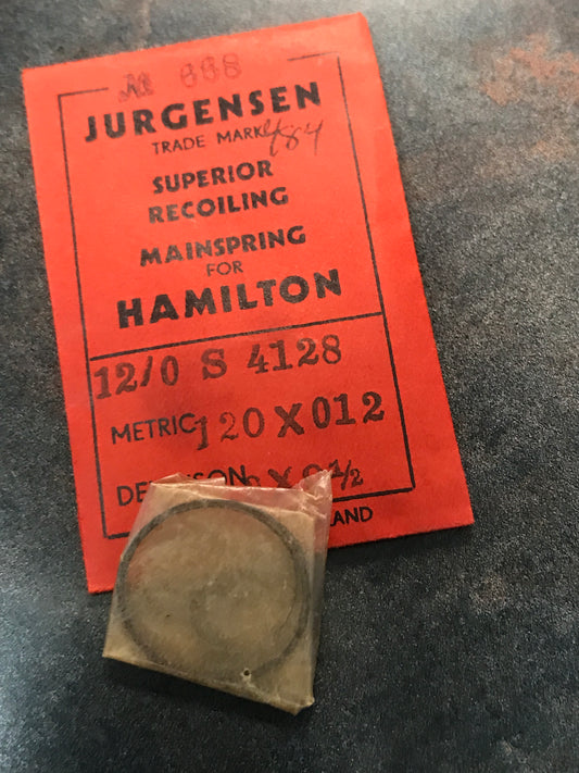Jurgensen Mainspring No. 668 for 12/0 Hamilton Factory No. 4128 - Steel