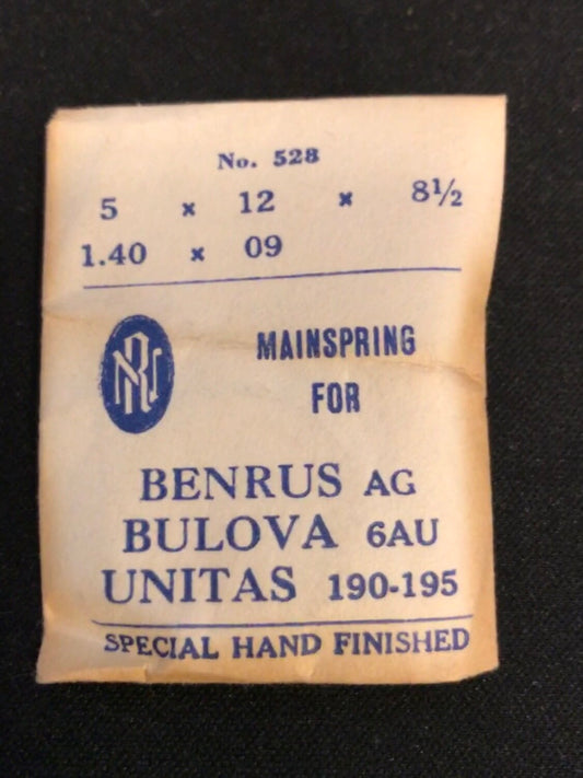 RN Mainspring No. 528 for Bulova 6AU, Benrus AG, Unitas 190, 195 - Steel