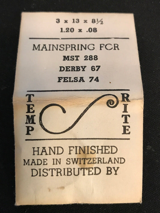 TEMP-RITE Mainspring for MST 288, Derby 67, Felsa 74 - Steel