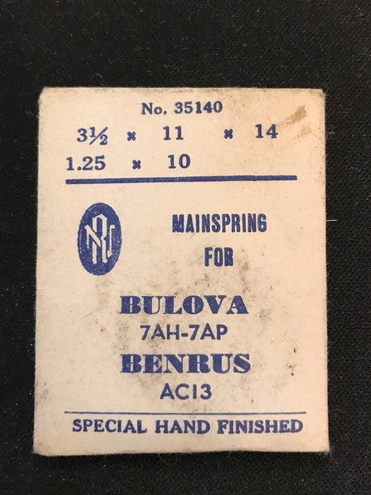 RN Mainspring No. 35140 for Bulova 7AH, 7AP & Benrus AC13 movements - Steel