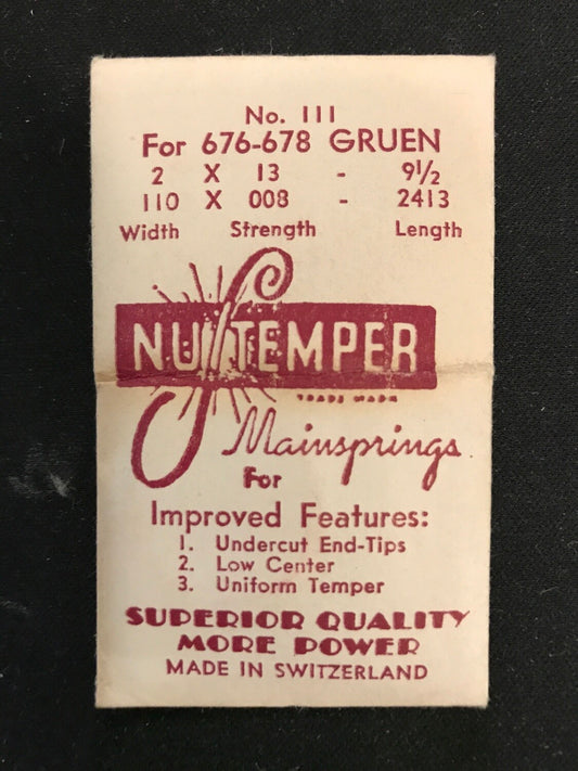 NuTemper Mainspring No. 111 for Gruen 676 - 678 movements - Steel