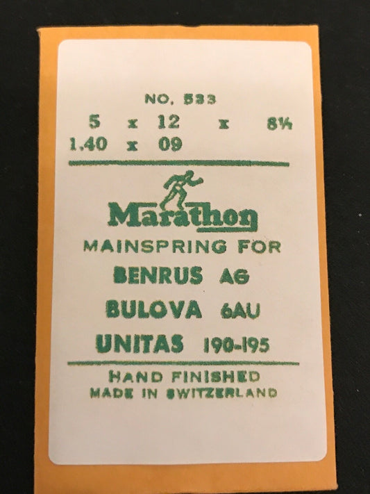 Marathon Mainspring No. 533 for Bulova 6AU, Benrus AG, Unitas 190, 195 - Steel