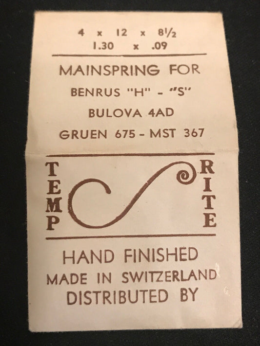 TEMP-RITE Mainspring for Bulova caliber 4AD, Benrus H & S, MST 367 - Steel