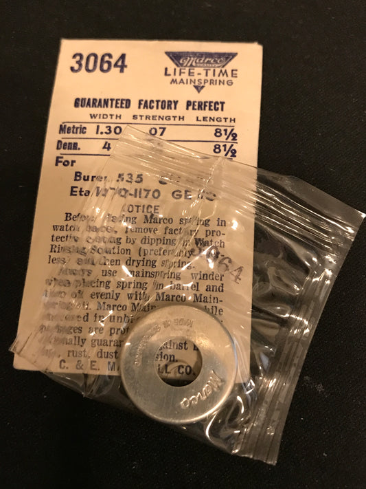 Marco Mainspring #3064 for Buren 535, General 110, Eta 1070, 1170 - Steel