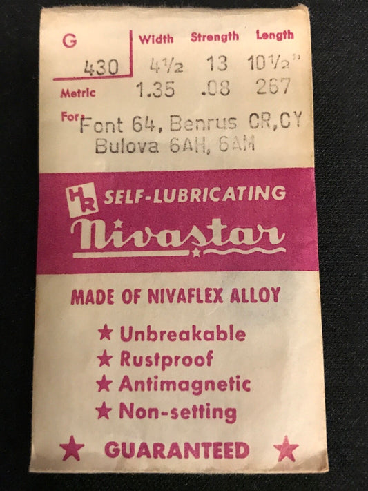 HR Nivastar Mainspring G430 for Font 64, Bulova 6AH, 6AM, Benrus CR, CY - Alloy