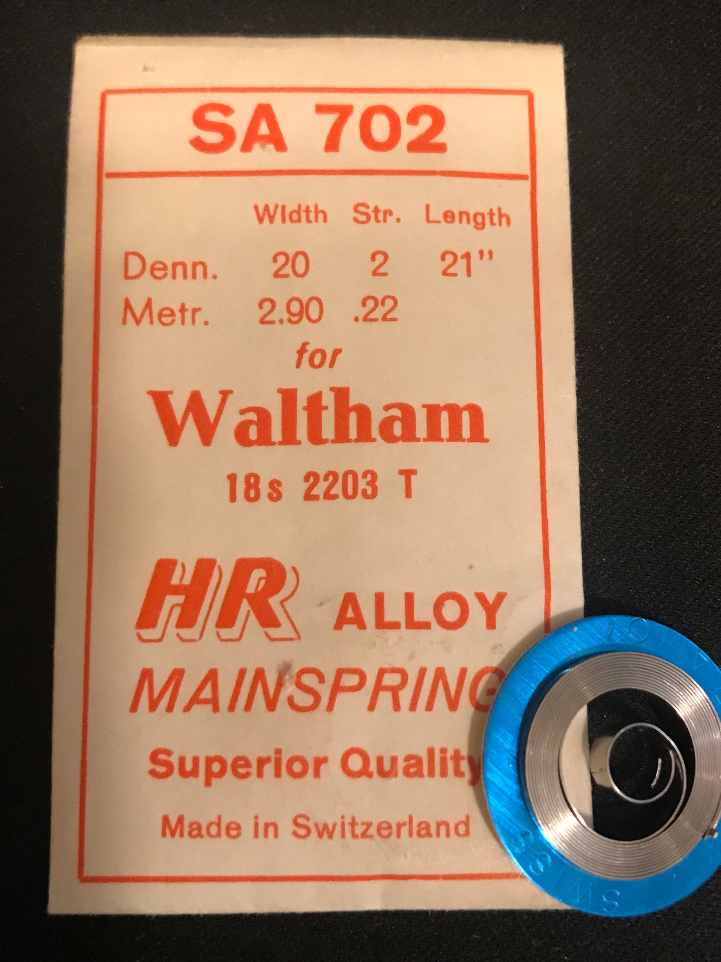 HR Mainspring SA702 for 18s Waltham Factory No. 2203 - Alloy