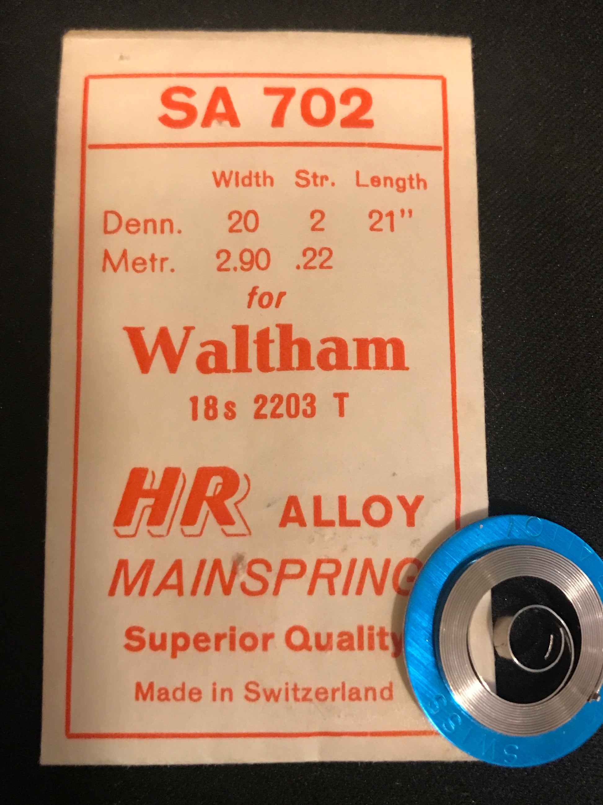 HR Mainspring SA702 for 18s Waltham Factory No. 2203 - Alloy