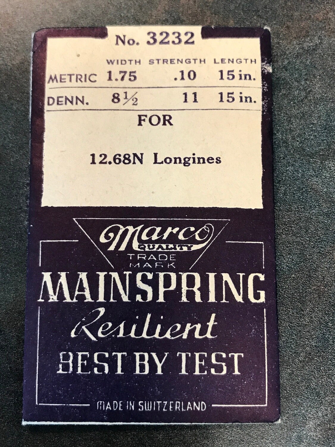 Marco Mainspring No. 3232 for Longines Caliber 12.68N - Steel