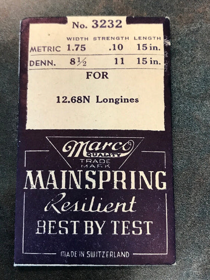 Marco Mainspring No. 3232 for Longines Caliber 12.68N - Steel