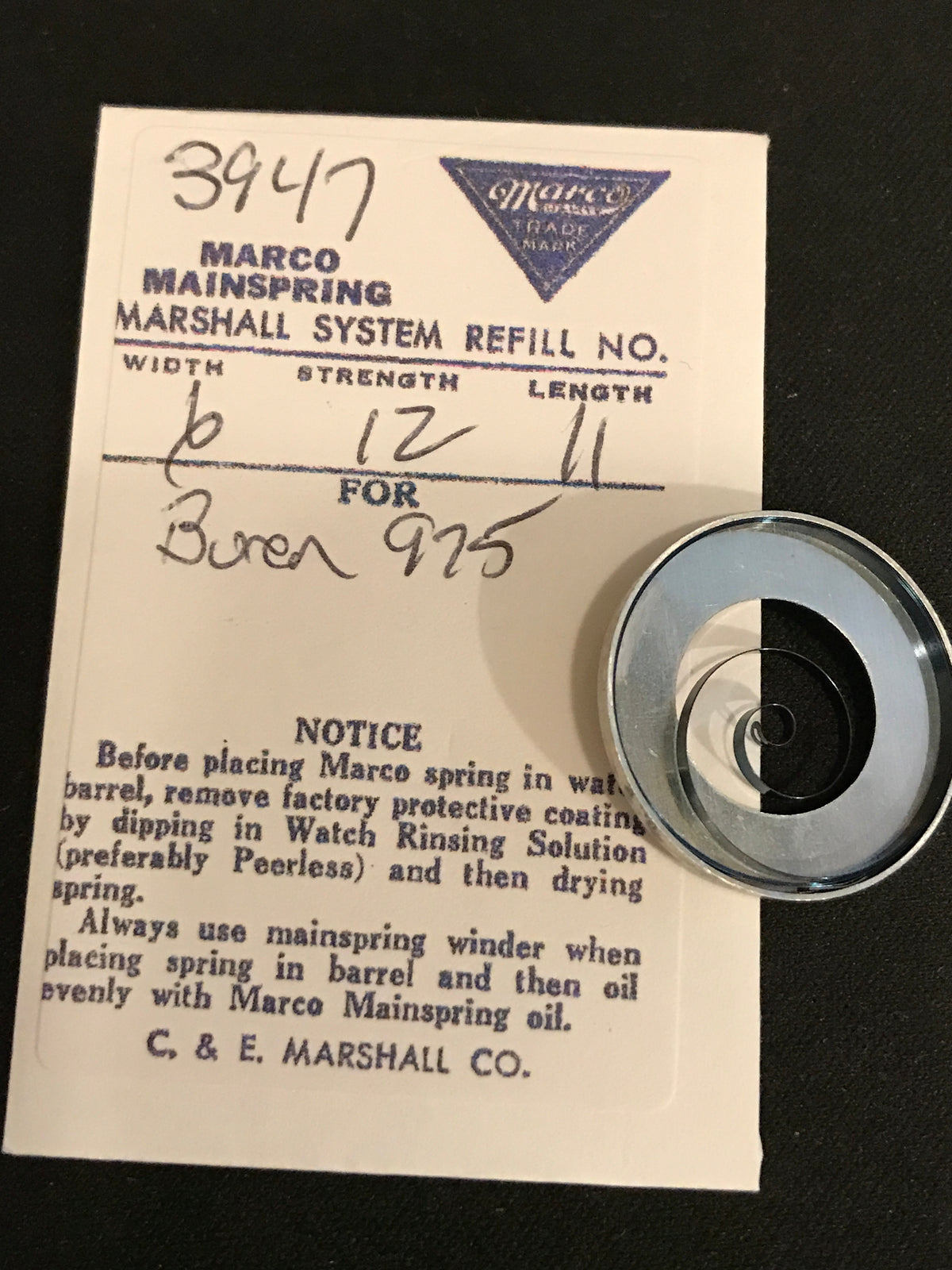 Marco Mainspring No. 3947 for Buren 975 - Steel
