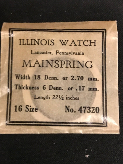 Illinois Factory Mainspring #47320 for 16s movements - Steel