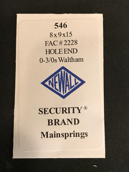 Newall SUPER Security Mainspring #546 for 0s - 3/0s Waltham #2228 - Alloy