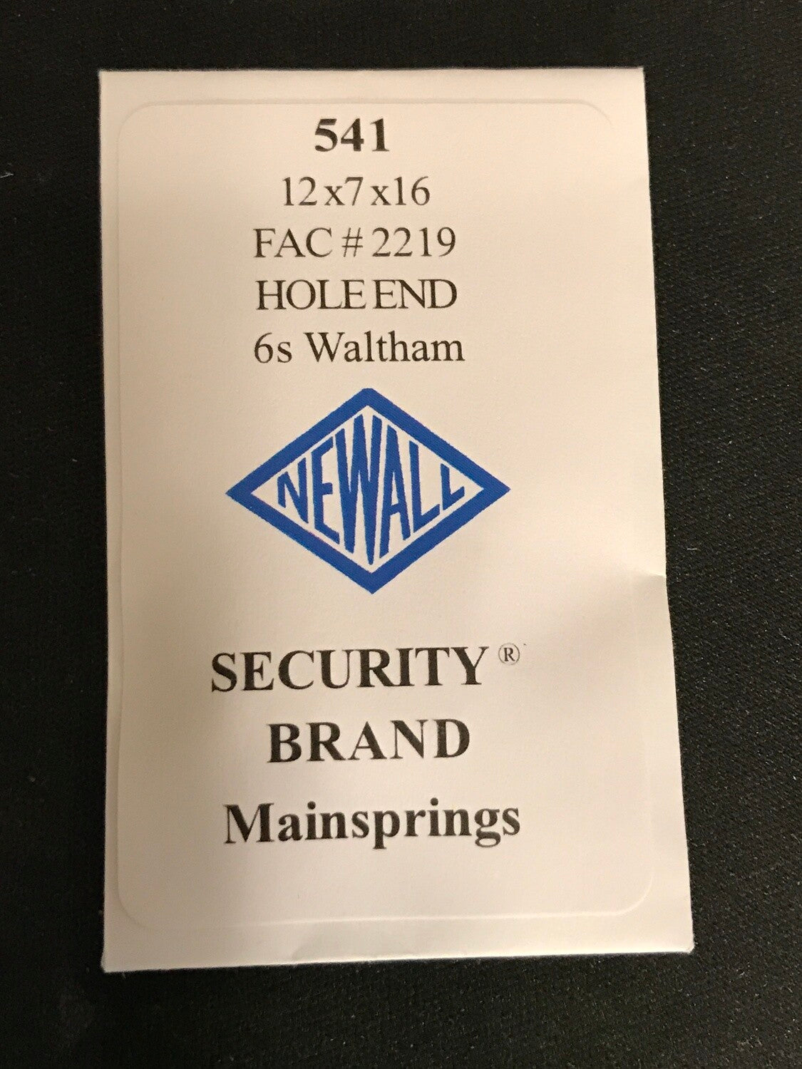 Newall SUPER Security Mainspring #541 for 6s Waltham Factory No. 2219 - Alloy