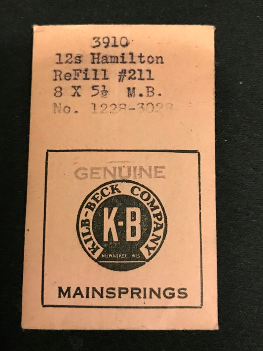 Kilb-Beck Mainspring #3910 for Hamilton 12s No. 1228 / 3028 - Steel