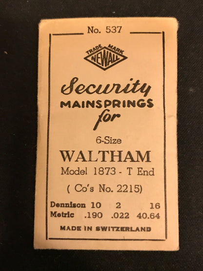 Newall Security Mainspring #537 for Waltham 6s & 8s Factory No. 2215 -  Steel