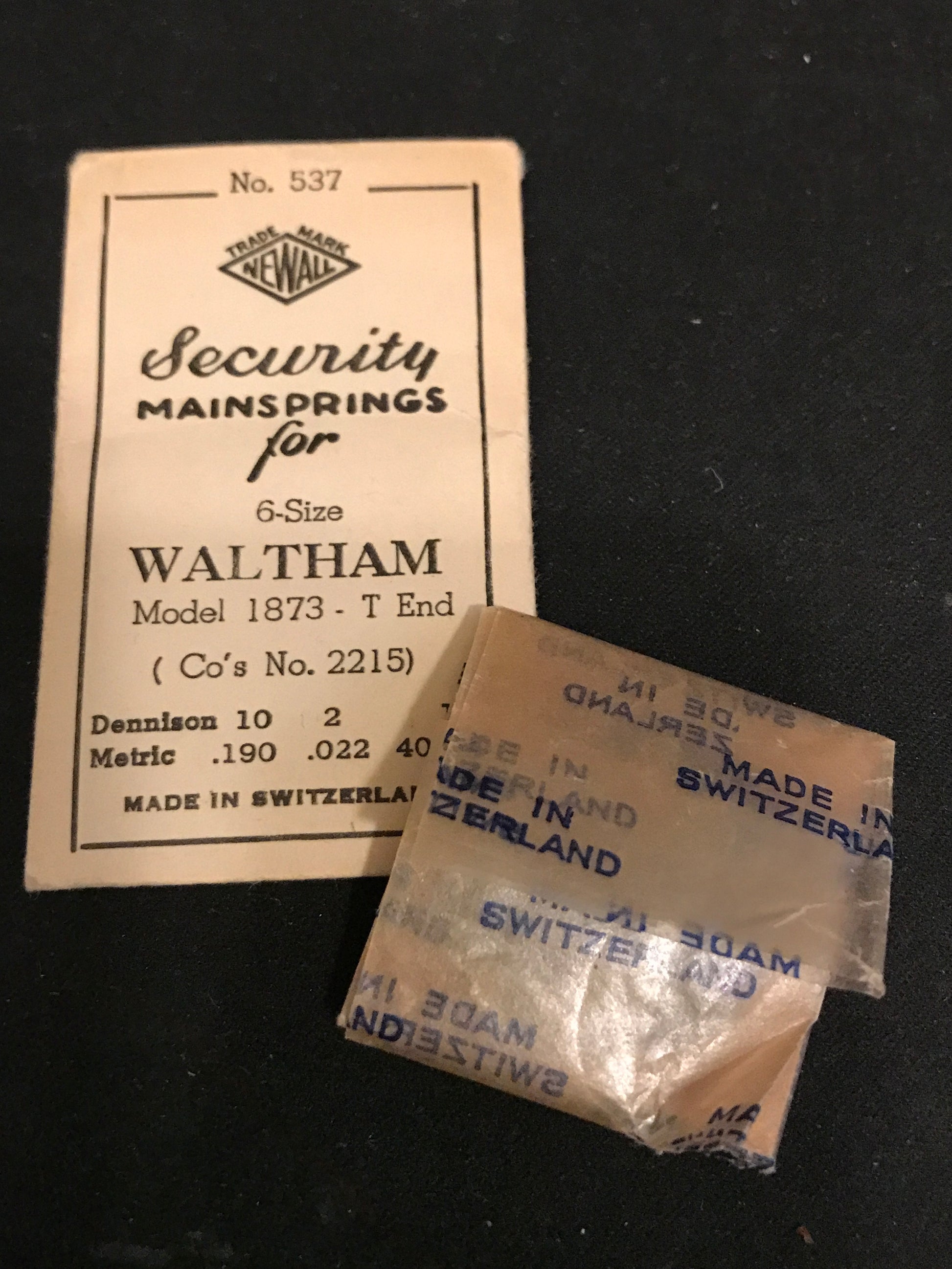 Newall Security Mainspring #537 for Waltham 6s & 8s Factory No. 2215 -  Steel