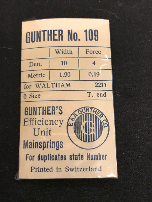 Gunther Mainspring No. 109 for Waltham 6s No. 2217 - Steel