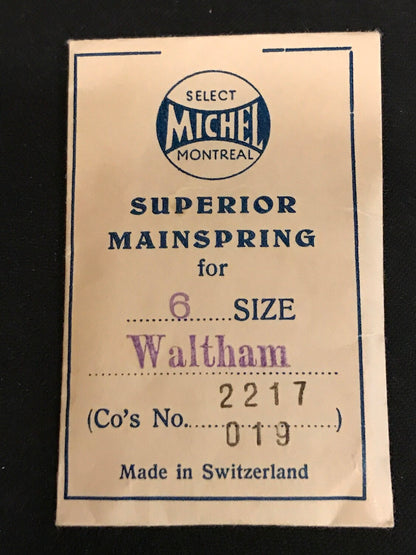 Michel Superior Mainspring Waltham 6s No. 2217 - Steel