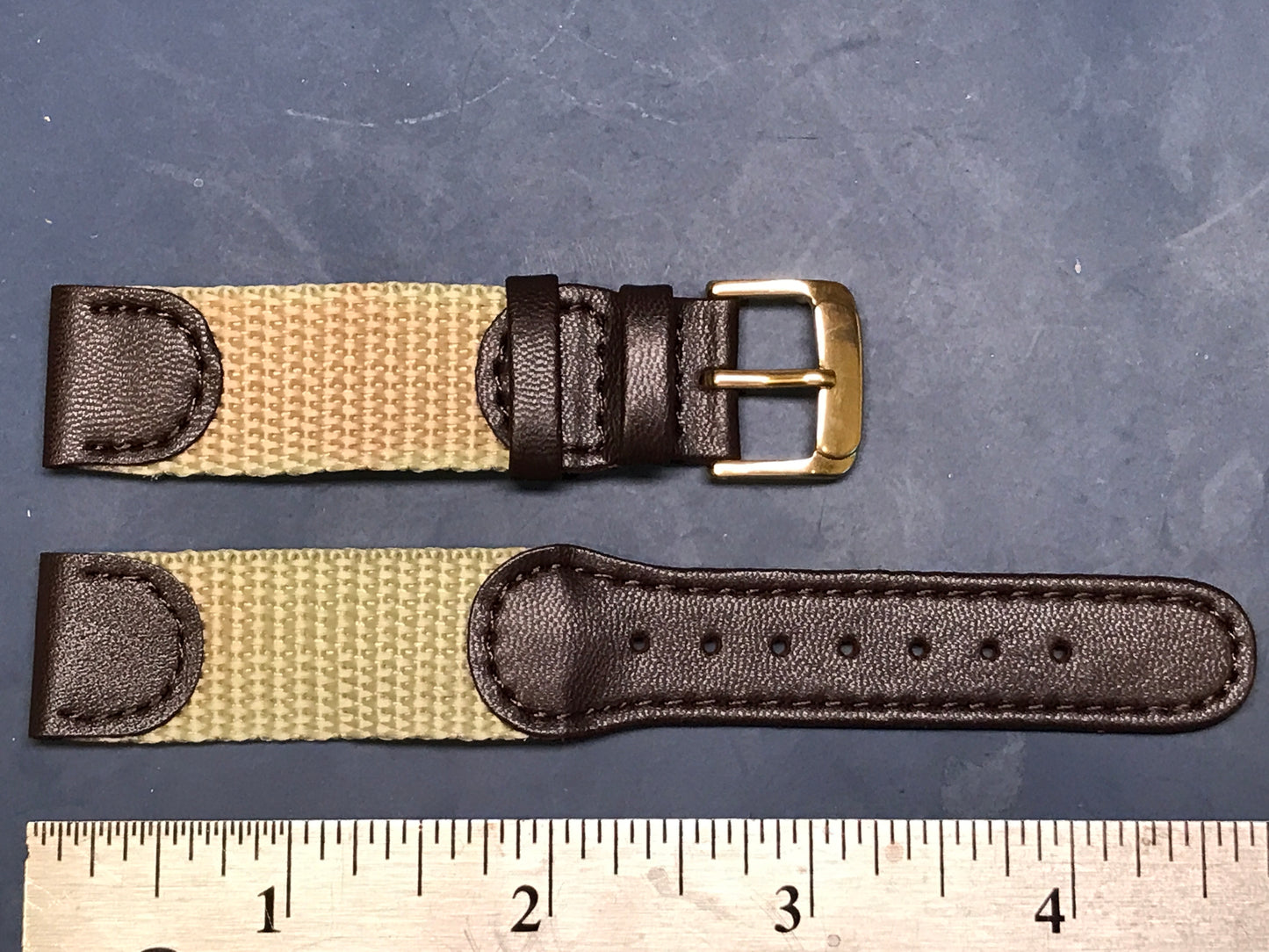 Speidel 18mm Swiss Army Style Leather & Tan Nylon Watch Strap - NOS