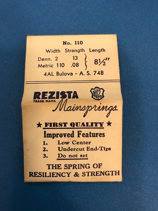 Rezista Mainspring No. 110 for Bulova 4AL & AS 748 movements - Steel