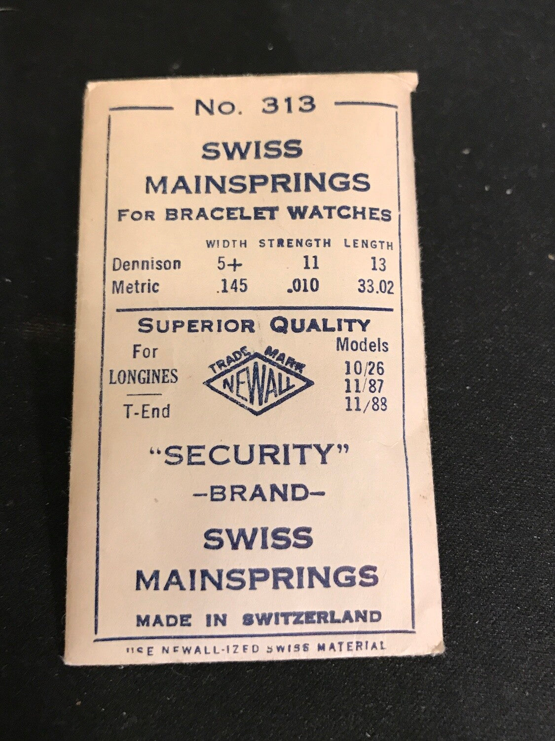 Newall Security Mainspring #313 for Longines 10/26, 11/87, 11/88 - Steel