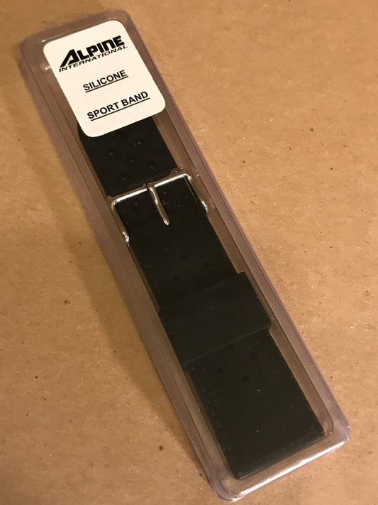 Alpine 24mm Black Silicone Rubber Sport Watch Band