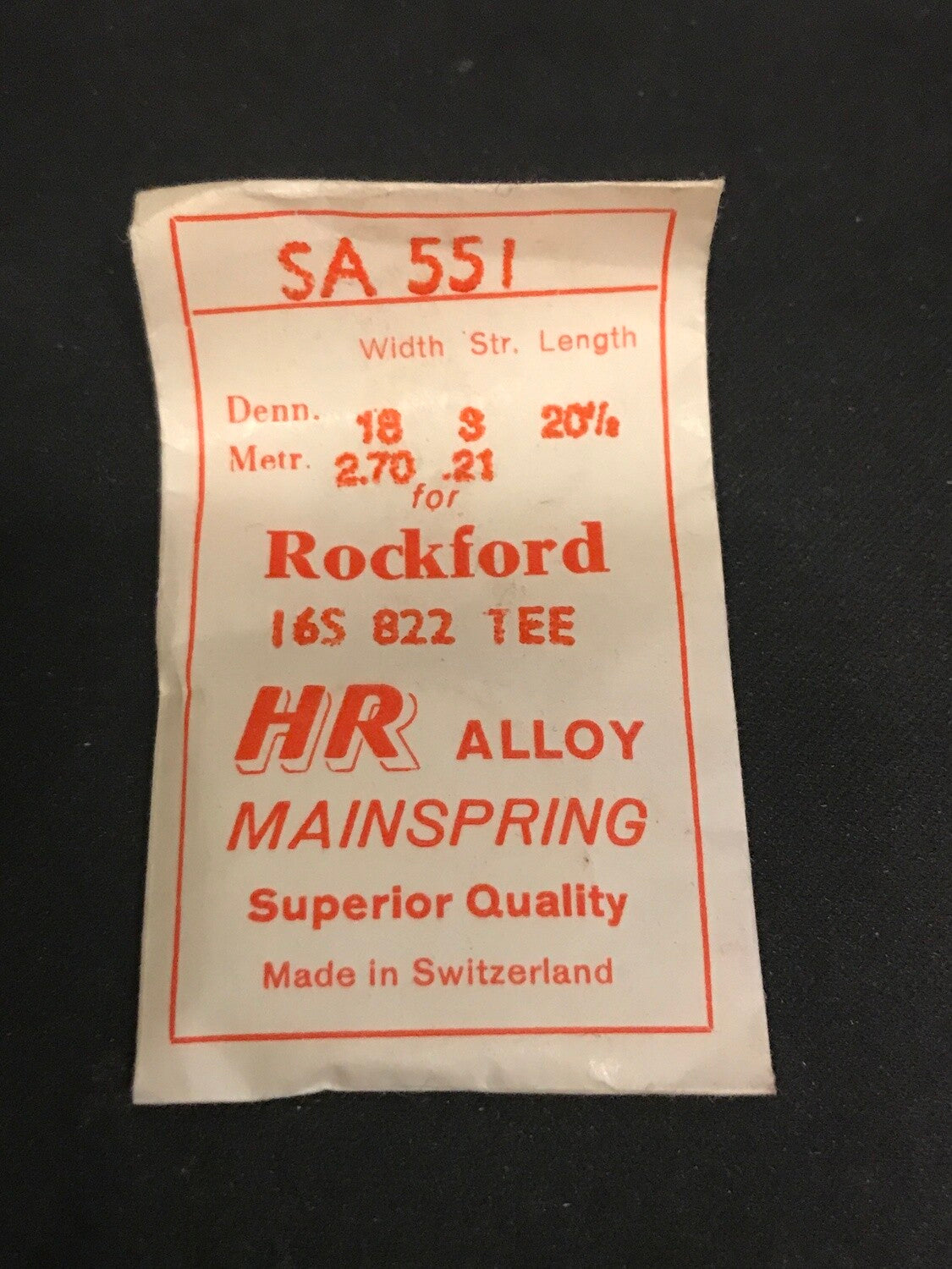 HR Mainspring SA551 for 16s Rockford Factory No. 822 - Alloy