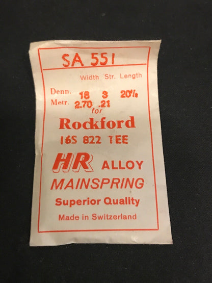 HR Mainspring SA551 for 16s Rockford Factory No. 822 - Alloy