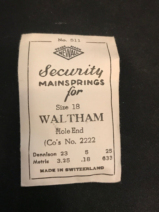 Newall Security Mainspring #511 for 18s Waltham No. 2222 - Steel