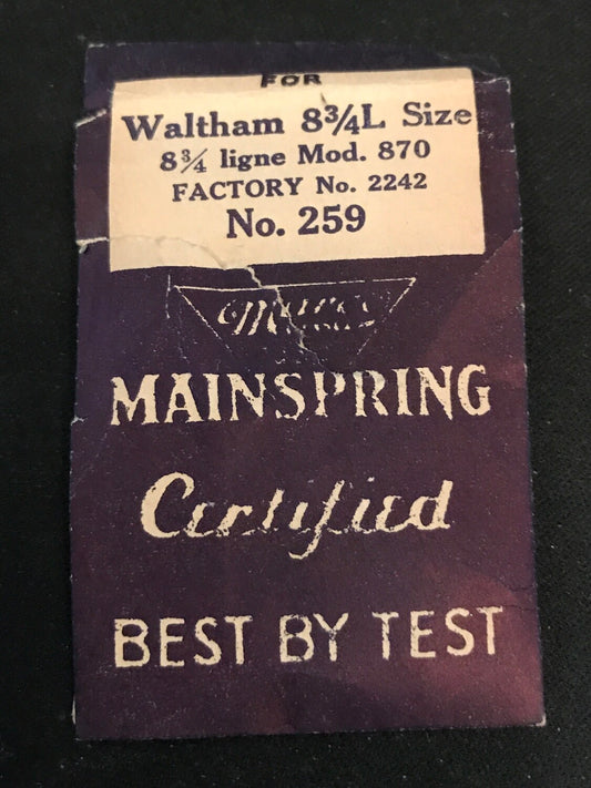 Marco Mainspring #259 for Waltham 8¾ ligne Model 870 No. 2242 - Steel