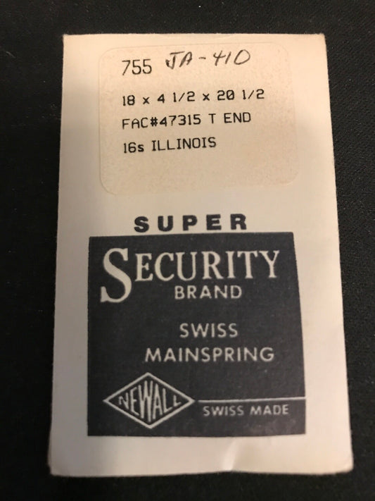 Newall SUPER Security Mainspring #755 for Illinois 16s Factory No. 47315 - Alloy