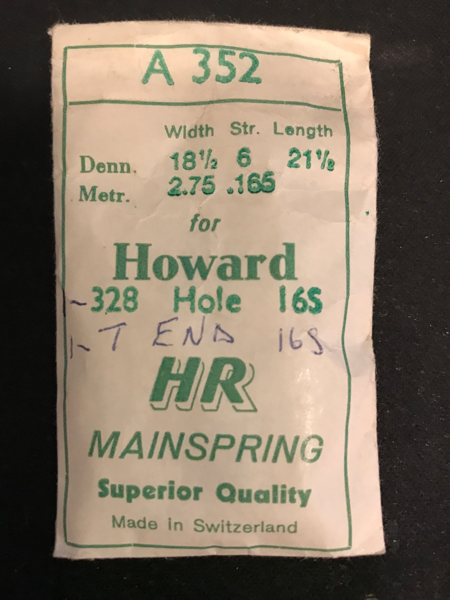 HR Mainspring A352 for Howard 16s #328 - Steel