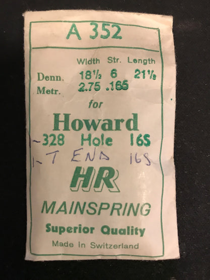 HR Mainspring A352 for Howard 16s #328 - Steel