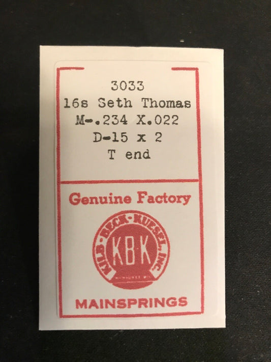 KBK Mainspring #3033 for Seth Thomas 16s Factory No. 2106 - Steel