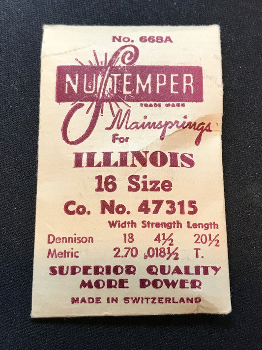 NuTemper Mainspring #668A for Illinois 16s No. 47315 - Steel