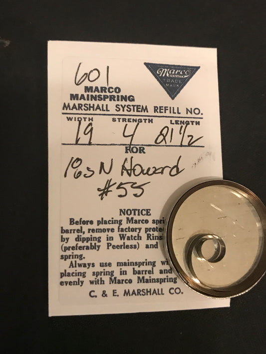 Marco No. 601 Mainspring for 18s E. Howard "N" Model Factory #55 - Steel