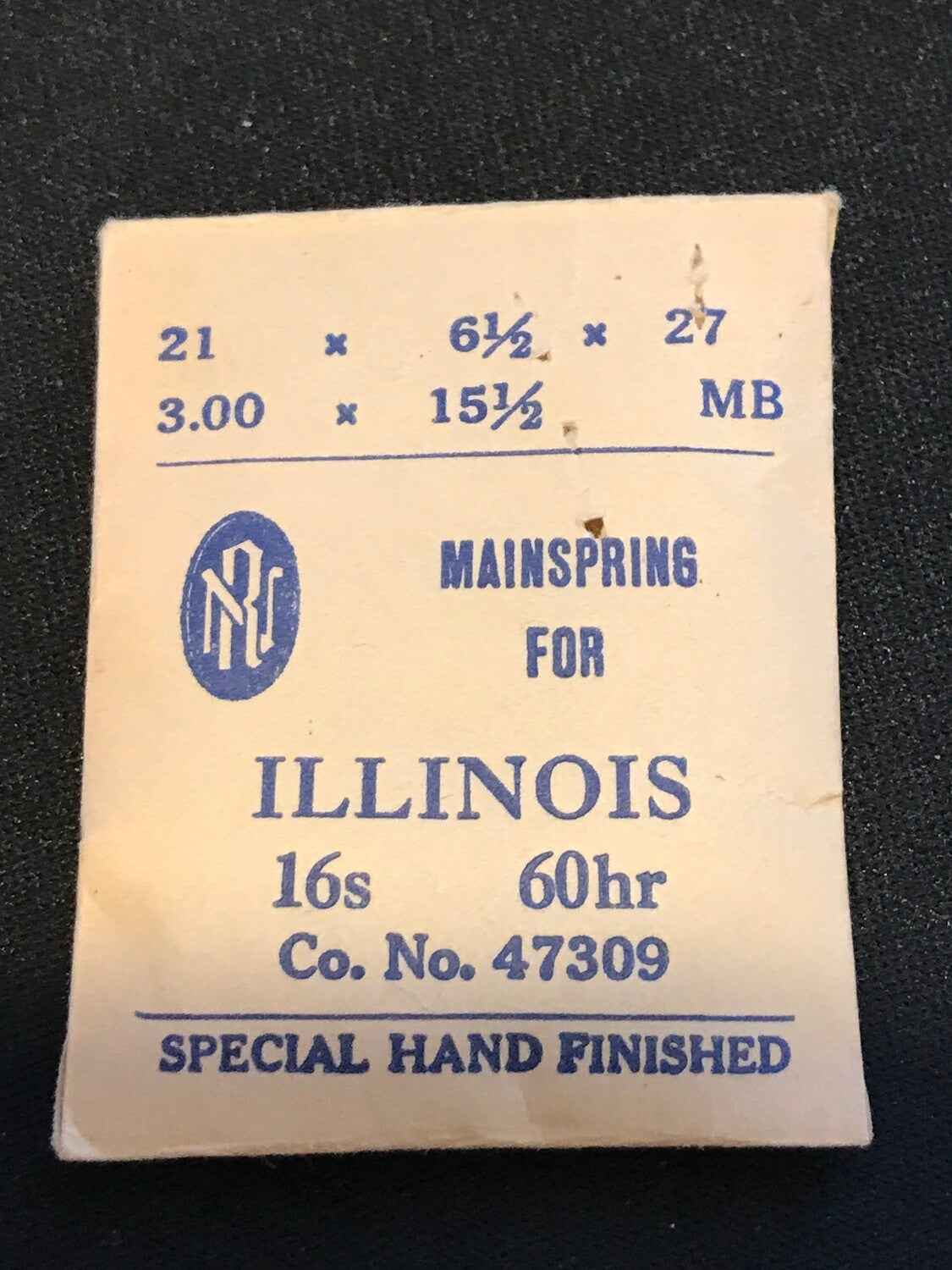 RN Mainspring for Illinois 16s 60hr Factory No 47309 - Steel