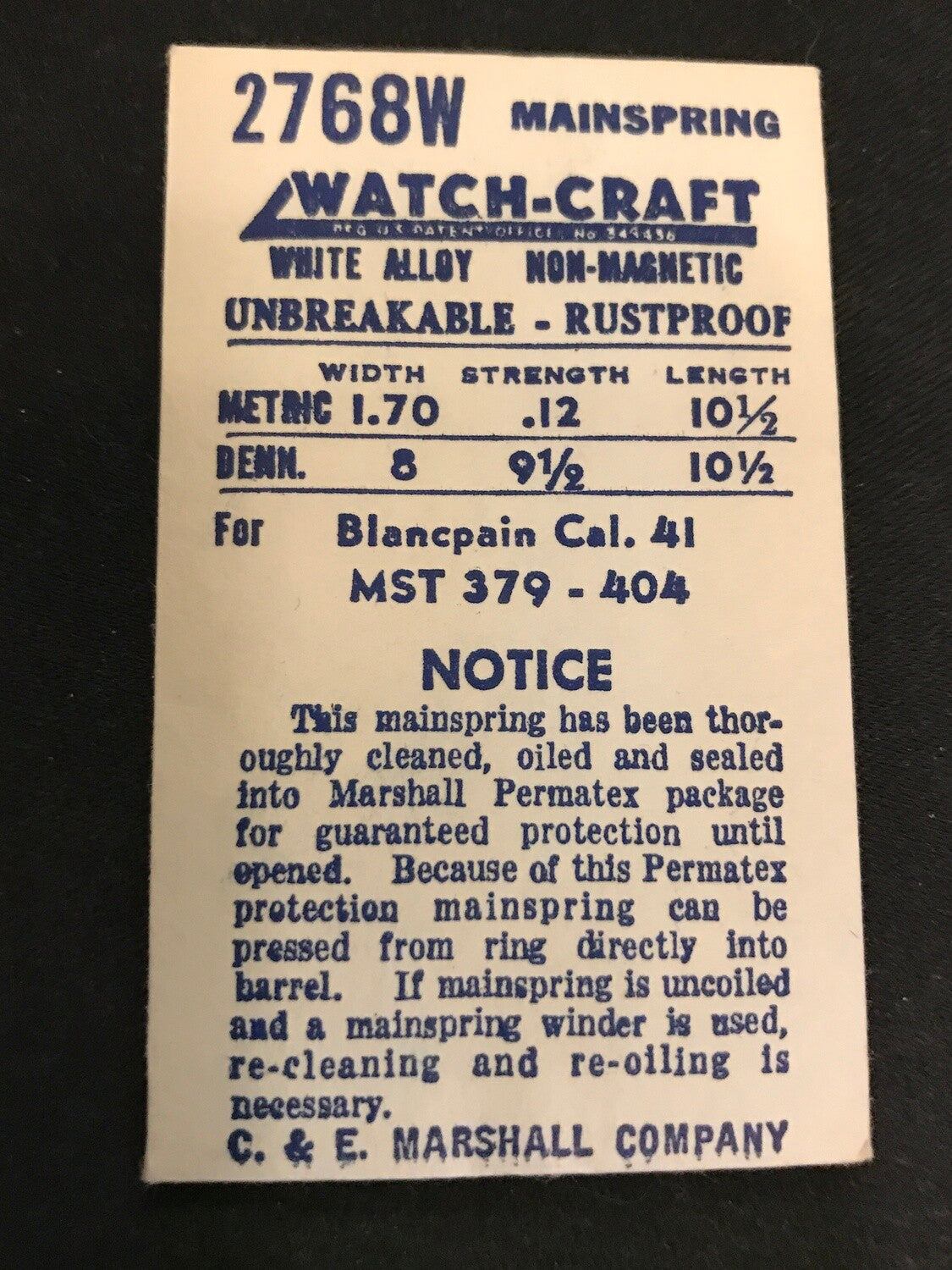WATCH-CRAFT Mainspring 2768W for Blancpain 41, MST 379 - 404 - Alloy