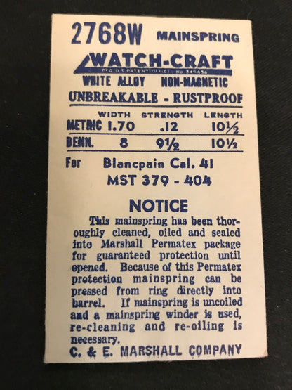 WATCH-CRAFT Mainspring 2768W for Blancpain 41, MST 379 - 404 - Alloy