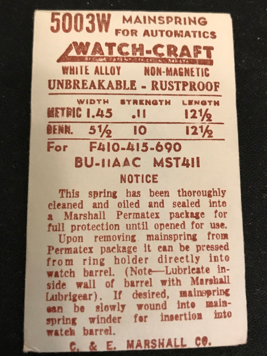 WATCH-CRAFT Mainspring 2768W for Bulova 11AAC, MST 411 - Alloy