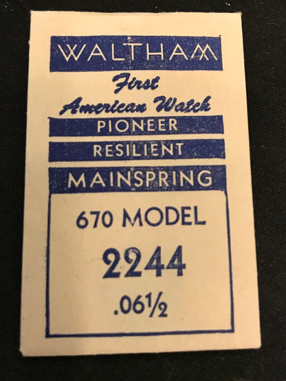 Waltham Factory Mainspring for Model 670 Watches No. 2244 - Steel
